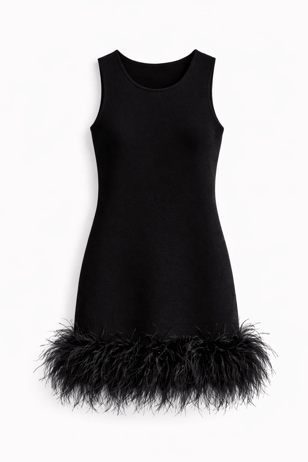 Vestido de tricô com plumas