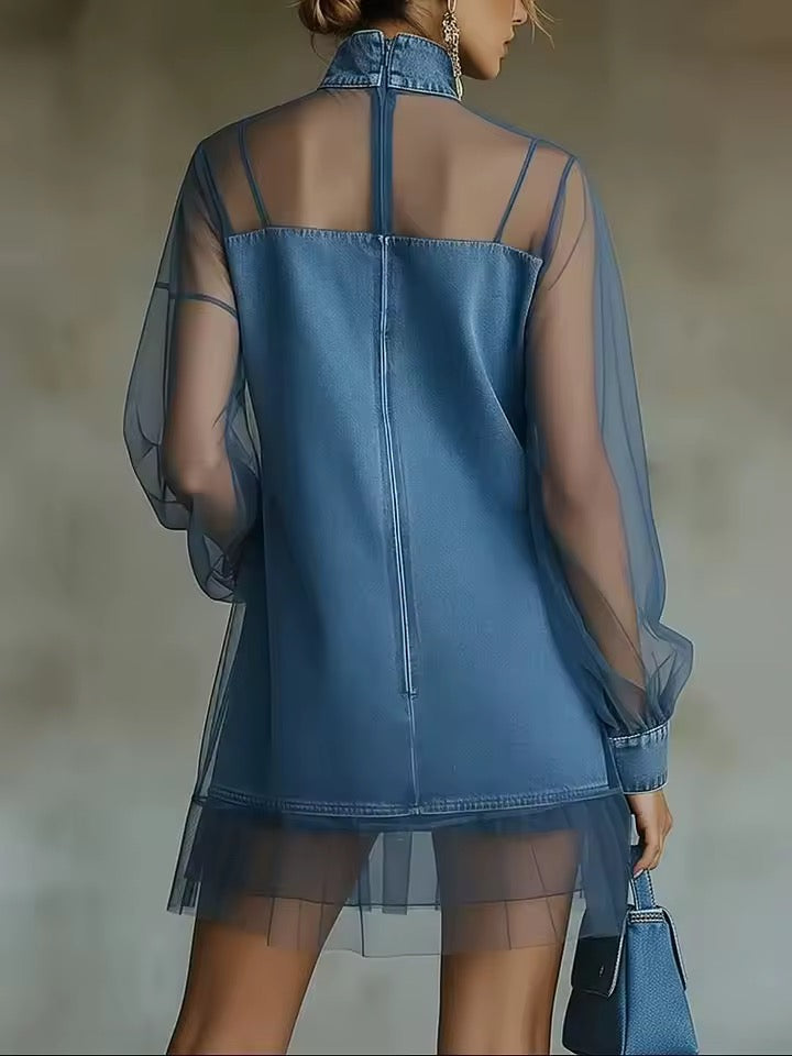 Vestido jeans c/ tule
