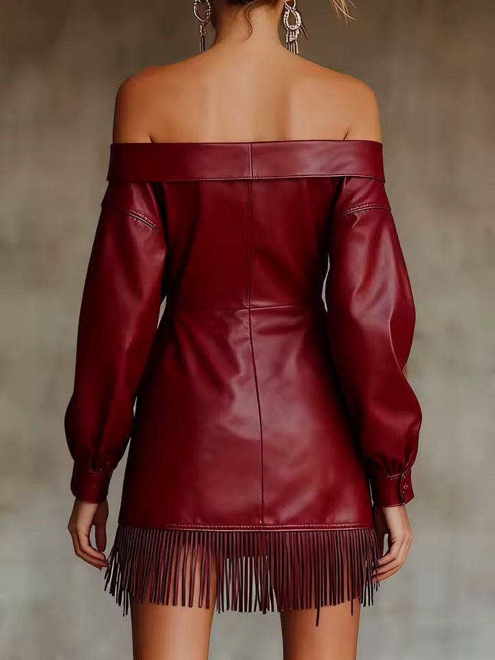Vestido Curto em Courino com Franjas