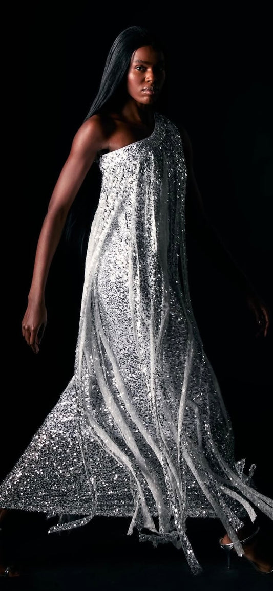 Vestido franjas paetê