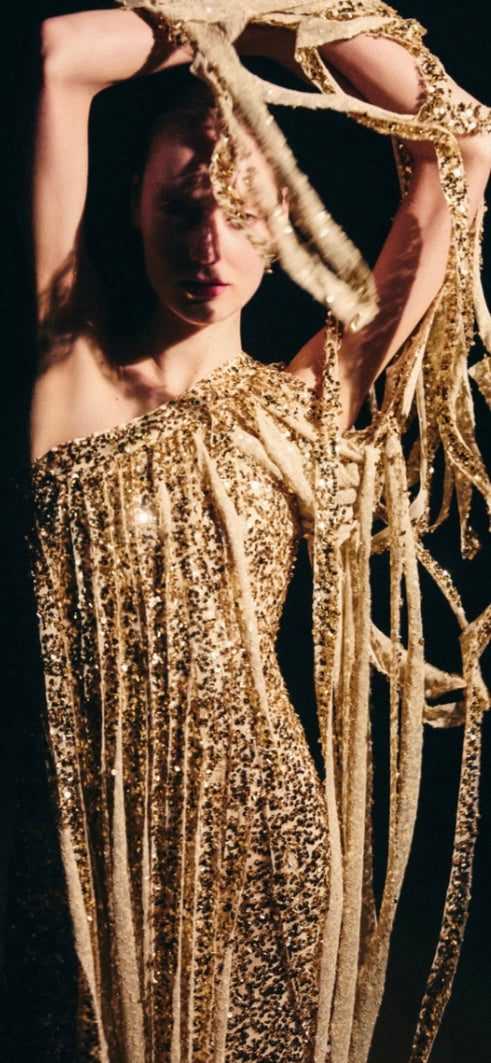 Vestido franjas paetê