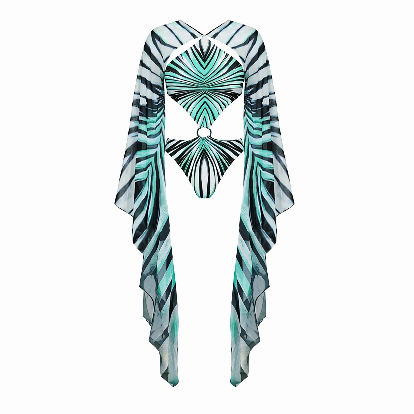 Maiô Estampado com Saia para Mulheres, Roupa de Banho, Monokini, Maiô de Perna Alta, Roupa de Praia