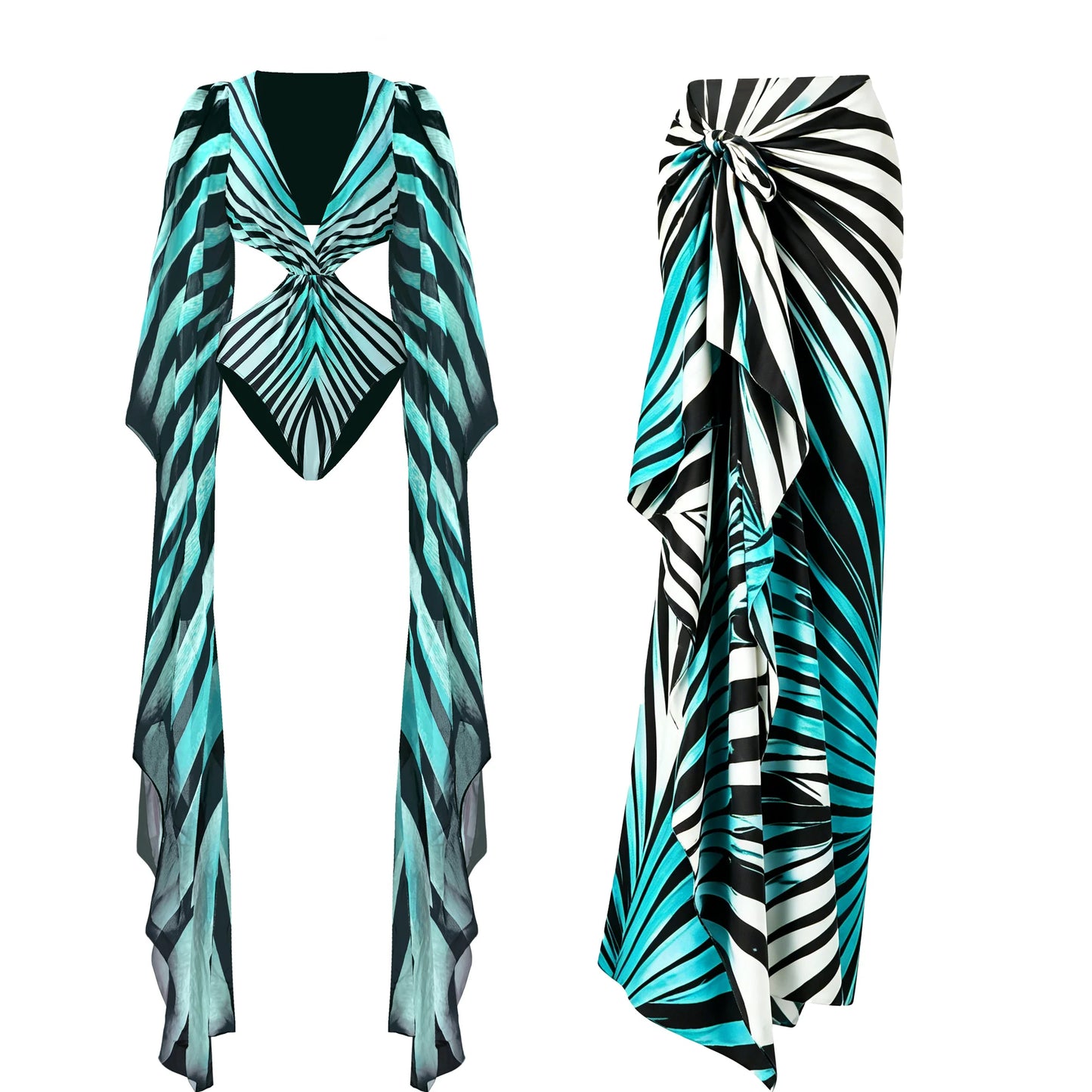 Maiô Estampado com Saia para Mulheres, Roupa de Banho, Monokini, Maiô de Perna Alta, Roupa de Praia