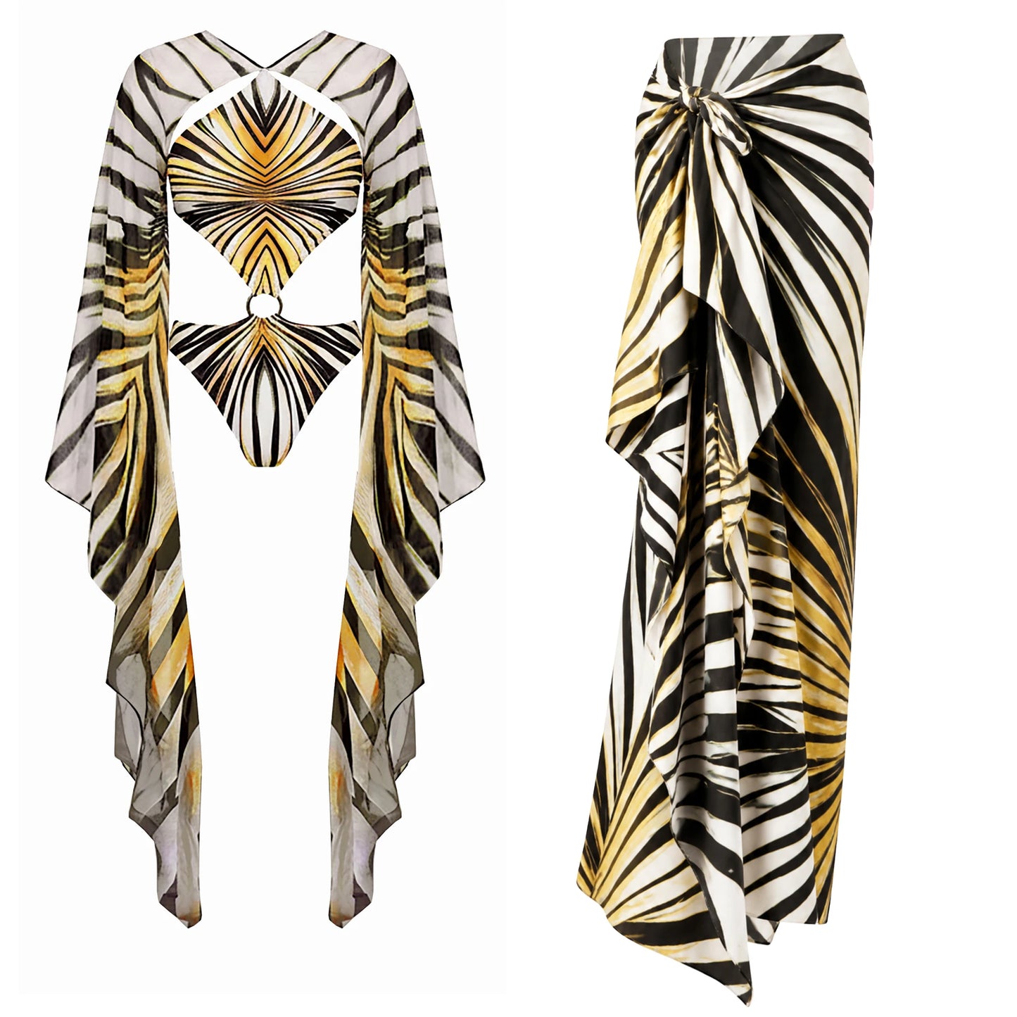 Maiô Estampado com Saia para Mulheres, Roupa de Banho, Monokini, Maiô de Perna Alta, Roupa de Praia
