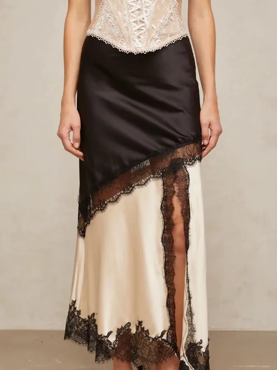 Vgh emagrecimento hit cor sexy conjuntos de duas peças para mulheres gola quadrada sem mangas superior cintura alta saia longa elegante conjunto de renda feminino