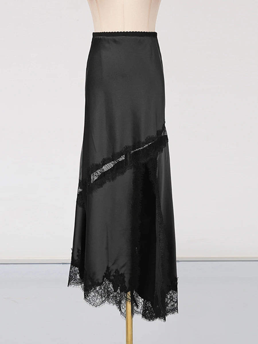 Vgh emagrecimento hit cor sexy conjuntos de duas peças para mulheres gola quadrada sem mangas superior cintura alta saia longa elegante conjunto de renda feminino