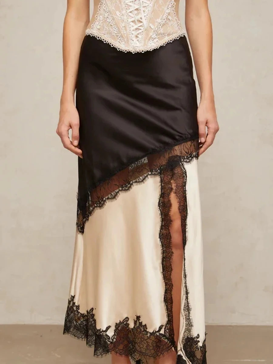 Vgh emagrecimento hit cor sexy conjuntos de duas peças para mulheres gola quadrada sem mangas superior cintura alta saia longa elegante conjunto de renda feminino