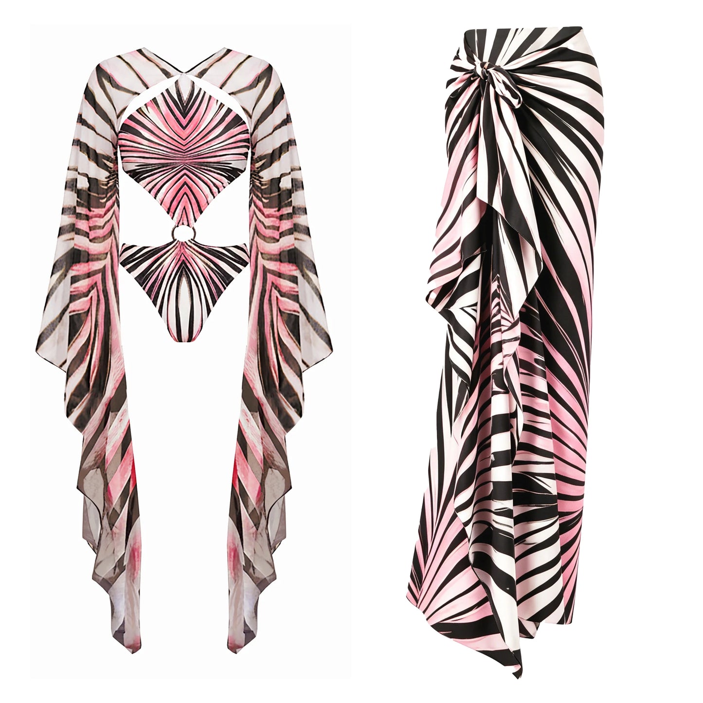 Maiô Estampado com Saia para Mulheres, Roupa de Banho, Monokini, Maiô de Perna Alta, Roupa de Praia