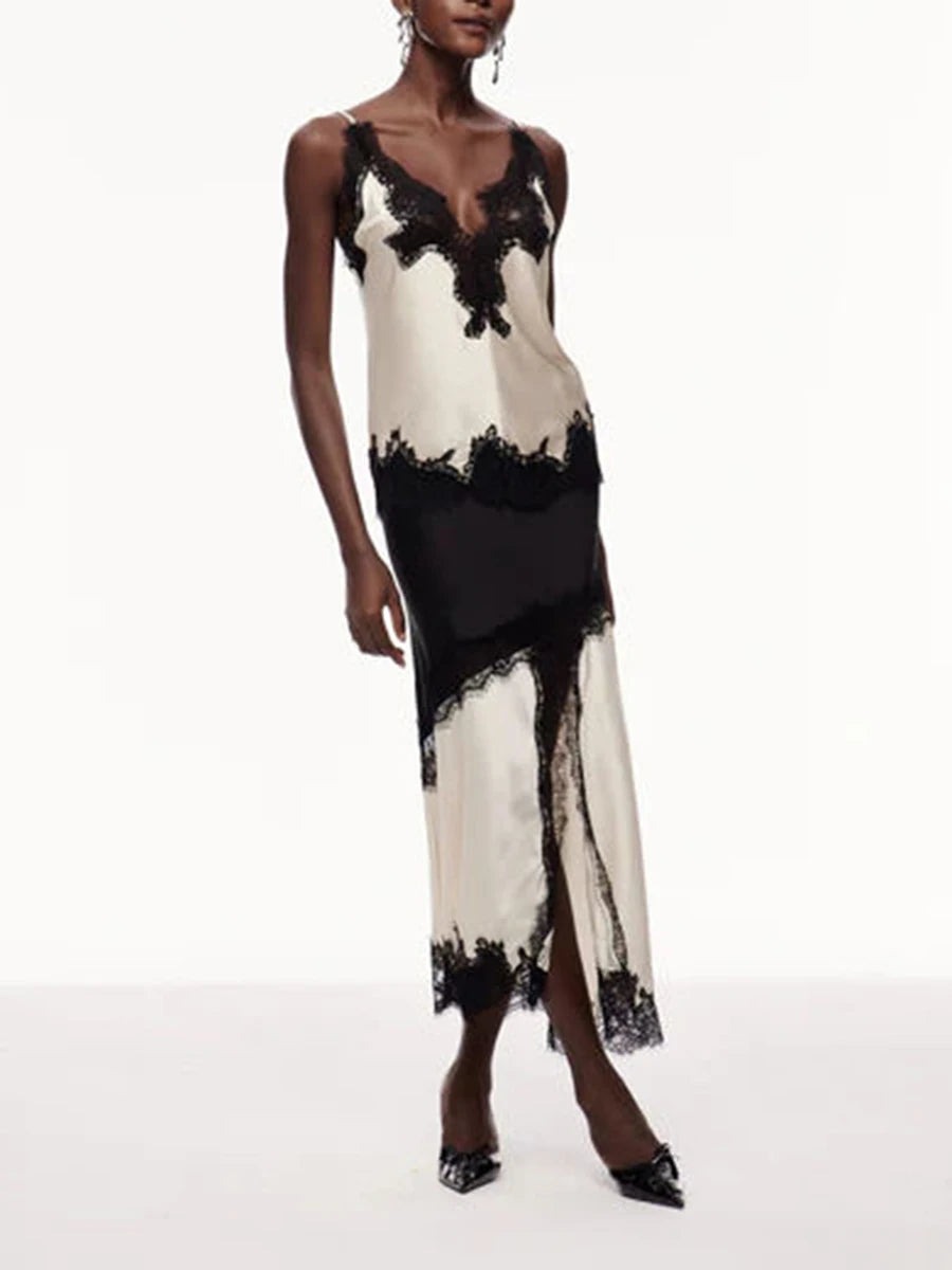 Vgh emagrecimento hit cor sexy conjuntos de duas peças para mulheres gola quadrada sem mangas superior cintura alta saia longa elegante conjunto de renda feminino