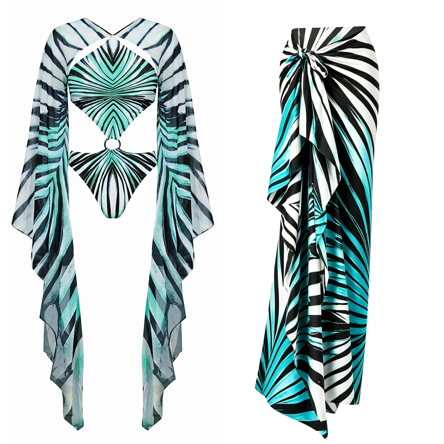 Maiô Estampado com Saia para Mulheres, Roupa de Banho, Monokini, Maiô de Perna Alta, Roupa de Praia